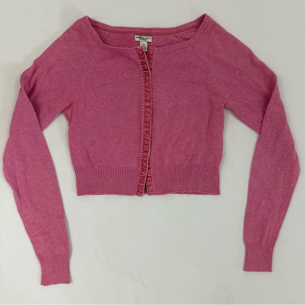 American Eagle Outfitters Pink Cropped Button-Up Cardigan